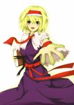  alice_margatroid ascot blonde_hair blush book capelet dress grimoire hairband holding holding_book open_mouth orein purple_dress purple_eyes sash short_hair simple_background smile solo touhou white_background 
