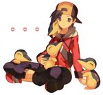  animal animal_on_shoulder backwards_hat bag baseball_cap black_hair blue_pants closed_eyes cyndaquil gen_2_pokemon gold_(pokemon) hat holding holding_pokemon indian_style looking_at_viewer on_shoulder pants pokemon pokemon_(creature) pokemon_(game) pokemon_hgss pokemon_on_lap pokemon_on_shoulder simple_background sitting smile sweater white_background yasiromann zipper 