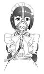  arms_behind_back back ball_gag bdsm bondage bound collar gag gagged greyscale leash lock maid maid_headdress monochrome padlock rope shirley_(manga) shirley_medison short_hair simple_background solo ufo_koikoi white_background 