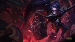  alternate_costume armor black_armor black_hair hammer highres league_of_legends makeup noxus_poppy official_art pointy_ears poppy red_eyes solo twintails wallpaper yordle 