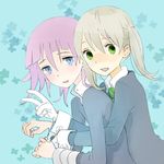  1other androgynous bad_id bad_pixiv_id crona_(soul_eater) dress flower gloves hug maka_albarn open_mouth short_hair smile soul_eater twintails yuuko_(nora0x0) 