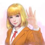  blonde_hair formal midorikawa_hana prison_school realistic school_uniform short_hair sktneh solo waving 