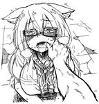  animal_ears blush borrowed_character breasts breath cat_ears crooked_eyewear drooling fangs finger_in_mouth glasses greyscale large_breasts long_hair monochrome mouth_pull open_mouth original pine-chan_ver._2 pov saliva sketch slit_pupils solo_focus yoshida_hideyuki 