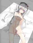  1girl absurdres artist_name bad_id bad_pixiv_id blue_eyes blush breasts gloves gloves_removed hat hetero highres kantai_collection kashima_(kantai_collection) khibiki lying masturbation medium_breasts nipples nude panties panty_pull pillow pussy_juice shadow short_hair silver_hair solo_focus tears twintails underwear vibrator 