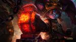  alternate_costume blacksmith blacksmith_poppy blue_skin dousanxian fang hammer highres league_of_legends official_art pointy_ears poppy purple_hair solo twintails yellow_eyes yordle 