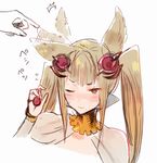  animal_ears blush choker ear_twitch erune granblue_fantasy light_brown_hair metera_(granblue_fantasy) natsuhiko one_eye_closed simple_background solo twintails white_background yellow_eyes 