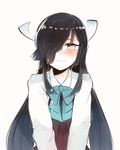  black_hair blush crying crying_with_eyes_open hair_over_one_eye hayashimo_(kantai_collection) itomugi-kun kantai_collection long_hair looking_at_viewer pale_skin pink_eyes ribbon simple_background solo teardrop tears very_long_hair white_background 