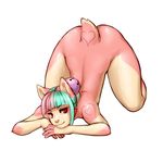  &lt;3 anthro ass_up bell crobat_(artist) front_view fur girly green_hair hair looking_at_viewer male mammal markings multicolored_hair nude pink_fur pink_hair red_eyes simple_background smile solo two_tone_hair 