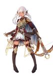  absurdres belt boots bow_(weapon) brown_footwear brown_gloves crossbow dark_skin full_body gloves highres knee_boots manoma phantom_of_the_kill solo twintails weapon white_background white_hair yellow_eyes 