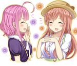  :d ^_^ closed_eyes commentary company_connection from_side gakkou_gurashi! gochuumon_wa_usagi_desu_ka? hat highres hoto_mocha kayano_ai long_hair manga_time_kirara mizukoshi_(marumi) multiple_girls open_mouth pink_hair profile sakura_megumi seiyuu_connection short_hair smile 