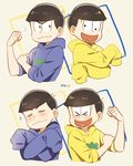  &gt;_&lt; :d artist_name bad_id bad_twitter_id black_hair blush brothers closed_eyes flexing grey_background heart heart_in_mouth hood hoodie male_focus matsuno_juushimatsu matsuno_karamatsu mery_(apfl0515) multiple_boys open_mouth osomatsu-kun osomatsu-san pose siblings simple_background sleeves_past_wrists sleeves_rolled_up smile sparkle upper_body wall-eyed xd 