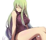  bad_id bad_pixiv_id breasts china_dress chinese_clothes dress earrings elf eyeshadow green_eyes green_hair hoshino_kaoru jewelry large_breasts long_hair looking_at_viewer makeup original pointy_ears purple_dress sitting sleeveless sleeveless_dress smile solo thighs very_long_hair white_background 