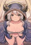  areola_slip areolae blush breasts camieux cleavage collarbone covered_nipples draph from_above frown granblue_fantasy grey_panties hood horns large_breasts long_hair looking_at_viewer low_twintails micro_panties navel panties silver_eyes silver_hair sitting solo strapless tears toi_(toiot) tubetop twintails underwear 