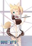 absurdres animal_ears artist_name blonde_hair blush breasts dog_days fox_ears fox_tail green_eyes hair_ribbon heart heart-shaped_pupils highres large_breasts long_hair maid one_eye_closed open_mouth ponytail ribbon solo symbol-shaped_pupils tail viiker_zhu yukikaze_panettone 