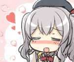  =_= beret blush closed_eyes engiyoshi epaulettes gloves grey_hair hands_on_own_face hat heart jacket kantai_collection kashima_(kantai_collection) kerchief long_hair military military_uniform open_mouth solo twintails uniform upper_body wavy_hair 