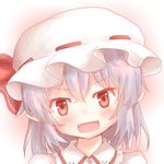  blush bow face fang hat hat_bow lavender_hair mob_cap open_mouth pointy_ears red_eyes remilia_scarlet shize_(coletti) solo touhou 