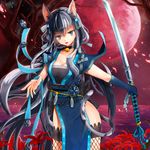  animal_ears black_eyes cat_ears image_sample katana moon original pikatsu pixiv_sample red_moon solo sword weapon 