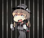  anchor_hair_ornament arrest blonde_hair dokan_(dkn) green_eyes hair_ornament hat iron_bars kantai_collection military military_uniform peaked_cap prinz_eugen_(kantai_collection) prison solo sweatdrop twintails uniform 