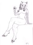  2014 alcohol anthro areola beverage big_nipples breasts canine chubby claws crossed_legs ear_piercing english_text female food fur glass hair half-closed_eyes holding_glass long_hair mammal monochrome navel nipples nude open_mouth piercing pose signature simple_background sitting sketch smile solo spectrumshift teeth text toe_claws toe_ring tongue traditional_media_(artwork) white_background wine 