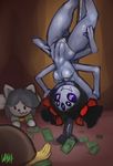  arachnid arthropod clothing dancing fangs female muffet pole pole_dancing purple_skin ribbons spider temmie temmie_(undertale) undertale underwear upside_down video_games wabutt 