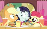  2015 apple_bloom_(mlp) applejack_(mlp) coloratura_(mlp) cub dm29 eating equine female food friendship_is_magic group hat horse mammal my_little_pony pony wide_eyed young 
