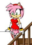 2013 amy_rose anthro breasts clothed clothing dress female fur gloves green_eyes multicolored_fur nervous pink_fur simple_background solo sonic_(series) stairs surprise tan_fur two_tone_fur vexus309 white_background white_sclera 