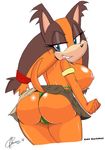  2014 akatsukishiranui-fox anthro areola badger big_breasts big_butt breasts butt clothed clothing erect_nipples female huge_breasts mammal mustelid nipples panties solo sonic_(series) sonic_boom sticks_the_jungle_badger thong underwear 