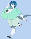  anthro big_breasts breasts canine clothing dog eyewear fatfoxlower female fur glasses hair huge_breasts husky hybrid hyper hyper_breasts mammal mustelid otter simple_background solo 