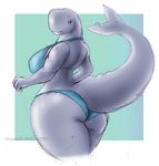  anthro bedroom_eyes bikini blue_eyes breasts butt cetacean clothing female grey_skin half-closed_eyes looking_back mammal marine rear_view seductive smile solo sperm_whale swimsuit weasselk whale 