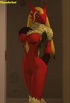  2015 3d_(artwork) anthro anthrofied avian big_breasts bird blaziken breasts butt cgi digital_media_(artwork) female fur generalthunderbat hair looking_at_viewer mammal nintendo nipples non-mammal_breasts nude pinup pok&eacute;mon pose solo source_filmmaker video_games 