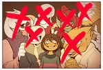  3girls ;p alphys androgynous asgore_dreemurr bad_end beard blonde_hair chara_(undertale) child constricted_pupils crazy_smile crossed_out dark_persona everyone evil_grin evil_smile eyepatch eyeshadow facial_hair frisk_(undertale) glasses grin group_picture hands_clasped head_fins hood hoodie horns makeup monster_boy monster_girl multiple_boys multiple_girls one_eye_closed own_hands_together palidoozy-art papyrus_(undertale) photo_(object) red_eyes sans shirt skeleton smile spoilers striped striped_shirt tongue tongue_out toriel undertale undyne v 