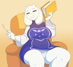  2015 acstlu anthro book boss_monster caprine clothed clothing eyes_closed eyewear female fur glasses hi_res horn inside long_ears mammal monster panties sitting skirt solo toriel undertale underwear upskirt video_games white_fur 