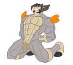  2015 abs anso/rez anthro balls biceps bound darkened_genitals facial_hair flaccid hair hands_behind_back horn humanoid_penis kneeling legendary_pok&eacute;mon male muscular muscular_male nintendo nude pecs penis pok&eacute;mon solo teeth terrakion uncut video_games watermark 