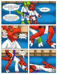  anthro comic digimon dragon guilmon karate reptile scalie text 