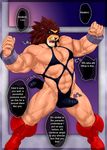  abs anal anthro biceps bulge butt clothed clothing comic english_text feline hair half-dressed japanese_text kitticlub leo_(red_earth) lion male mammal monster open_mouth pecs teeth tentacles text tongue tongue_out topless underwear 
