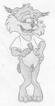  animal_genitalia anthro balls barbs barefoot bottomless bubsy bubsy_(series) clothed clothing cute_fangs embarrassed erection exposed feline feline_penis front_view greyscale half-dressed looking_at_viewer lynx male mammal mizzyam monochrome open_mouth pencil_(artwork) penis sheath shirt shirt_lift small_penis solo standing tapering_penis traditional_media_(artwork) 