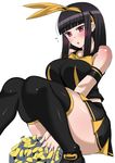  :o bare_shoulders beatmania beatmania_iidx black_hair black_legwear breasts cleavage flying_sweatdrops hinazuki_ririna komusou_(jinrikisha) large_breasts long_hair parted_lips pink_eyes pom_poms skirt solo thighhighs thighs 