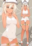  :o blonde_hair blush breasts covered_navel dark_skin guilty_gear guilty_gear_xrd hat long_hair looking_at_viewer medium_breasts one-piece_swimsuit ramlethal_valentine sasakura school_swimsuit solo swimsuit thigh_strap white_school_swimsuit white_swimsuit yellow_eyes 