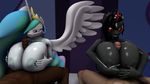  2015 3d_(artwork) anthro anthrofied big_breasts breasts cgi crossgender digital_media_(artwork) equine female friendship_is_magic horn horse huge_breasts human human_on_anthro interspecies king_sombra_(mlp) male male/female mammal my_little_pony pony princess_celestia_(mlp) sex titfuck unicorn winged_unicorn wings xvvajra 