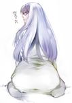  ass back braid highres kneeling long_hair looking_back purple_hair solo takayama_dan 