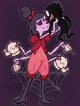  anthro arachnid arthropod beverage don&#039;t_starve female food holding muffet purple_background purple_eyes simple_background solo spider standing tea tea_cup undertale unknown_artist video_games web webber_(don&#039;t_starve) 