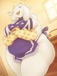  &lt;3 anthro big_breasts breasts camel_toe caprine eyes_closed female food goat inside long_ears mammal monster open_mout oven_mitts overweight pie plate solo sukebepanda sweat toriel undertale video_games 