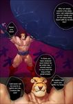  abs anthro biceps bulge clothed clothing comic english_text feline hair half-dressed japanese_text kitticlub leo_(red_earth) lion male mammal monster pecs penis solo teeth tentacles text tongue topless 