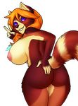  2015 5_fingers alpha_channel anthro bent_over big_breasts breasts butt ear_piercing facial_piercing female fur furry-specific_piercing hair hand_on_butt harley_(theharmalarm) long_hair looking_at_viewer looking_back mammal muzzle_piercing nipples nose_piercing nude orange_hair piercing porin purple_eyes raccoon side_boob solo standing v_sign voluptuous wide_hips 