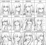  1girl anger_vein blush chart chin_rest english expressions halftone hard_translated heart highres jewelry katorius monochrome multiple_views nose_blush original parted_lips pendant smile soldering_iron spoken_heart tears 