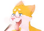 2015 anthro blue_eyes blush canine fox fur htodinth male mammal open_mouth pocky smile solo teeth tongue tongue_out white_fur yellow_fur 