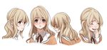  ^_^ aconitea bad_id bad_twitter_id blonde_hair blush braid character_request closed_eyes expressions french_braid green_eyes half_updo highres laughing long_hair multiple_views school_uniform smile tears 