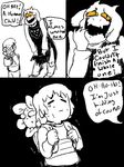  backpack black_background clothing comic dialogue english_text flora_fauna flowey_the_flower frisk irizzle joking nervous plant red_eyeshadow shaking simple_background smile sweat text toriel torn_clothing underfell undertale video_games white_background yellow_sclera 