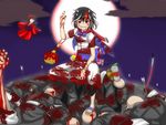  arrow arrow_in_body bad_id bad_pixiv_id bald black_hair blood blood_on_face bloody_clothes bloody_weapon blurry bomb corpse depth_of_field doll dress epic_armageddon highres horns injury jizou kijin_seija miracle_mallet multicolored_hair nimble_fabric red_eyes red_hair short_hair solo_focus touhou weapon white_hair 