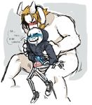  asgore_dreemurr blush bone boss_monster dialogue frottage glowing glowing_eyes male male/male monster sans_(undertale) sex size_difference skeleton undertale video_games 